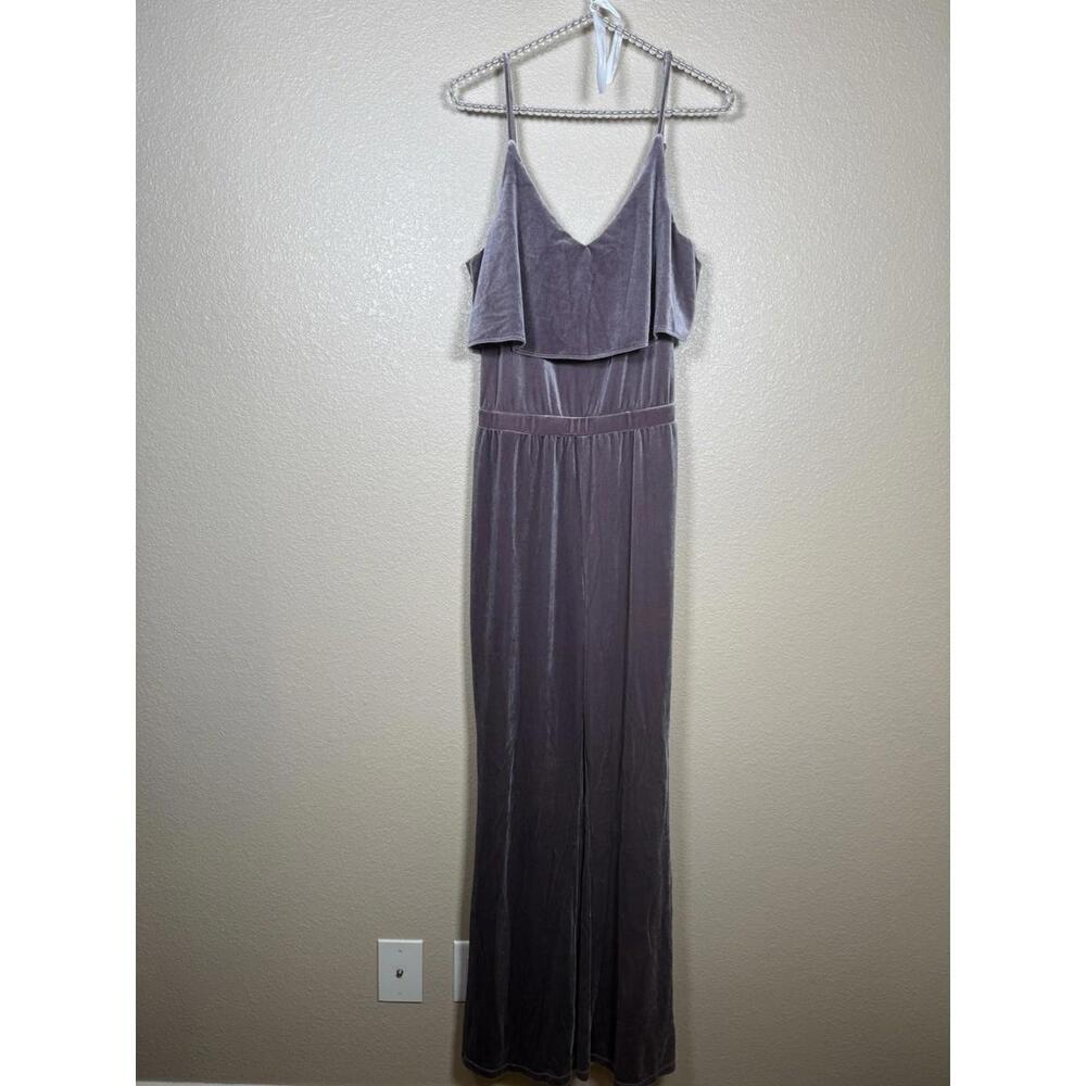 Jack By BB Dakota Holiday‎ Velvet Sz L Stretchy Jumpsuit Retro Flared Leg